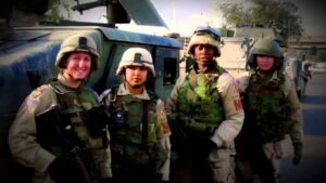 US Army Veteran Danielle Green (second from right) and her Army comrads.