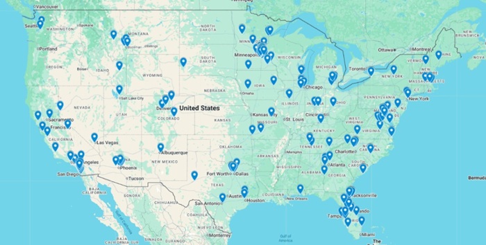 Map showing the locations of nonprofit organizations