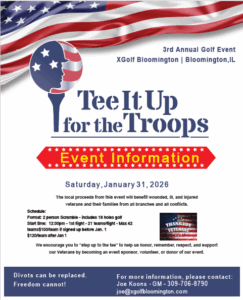 Event flyer preview for the XGolf Bloomington charity golf event